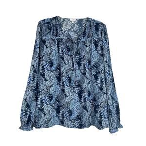 Joie Peasant Top Women Size L / XL Blue Tie Neck Blouse Tunic Oversized Paisley